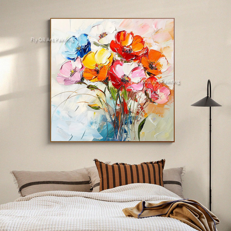 Home Decor Color Palettes - Thick Impasto Hand Painted Poppy Flower