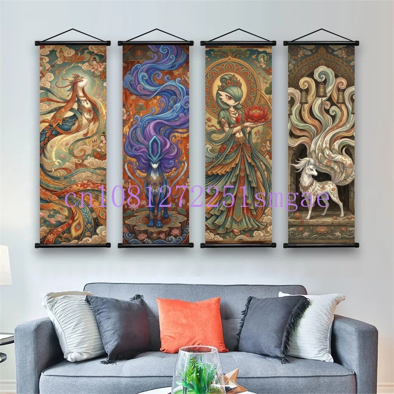 Canvas Painting - Pokemon Anime Poster Scroll Painting, Pikachu,