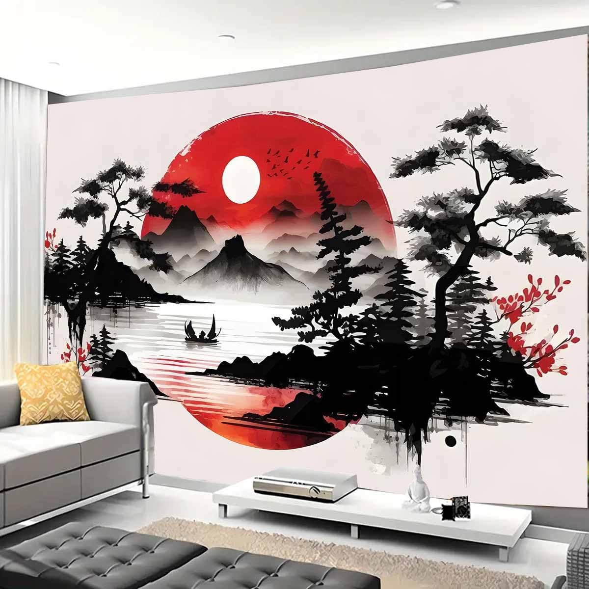 Home Decor Zen Style - Japanese Mountain Landscape Tapestry Wall Mural