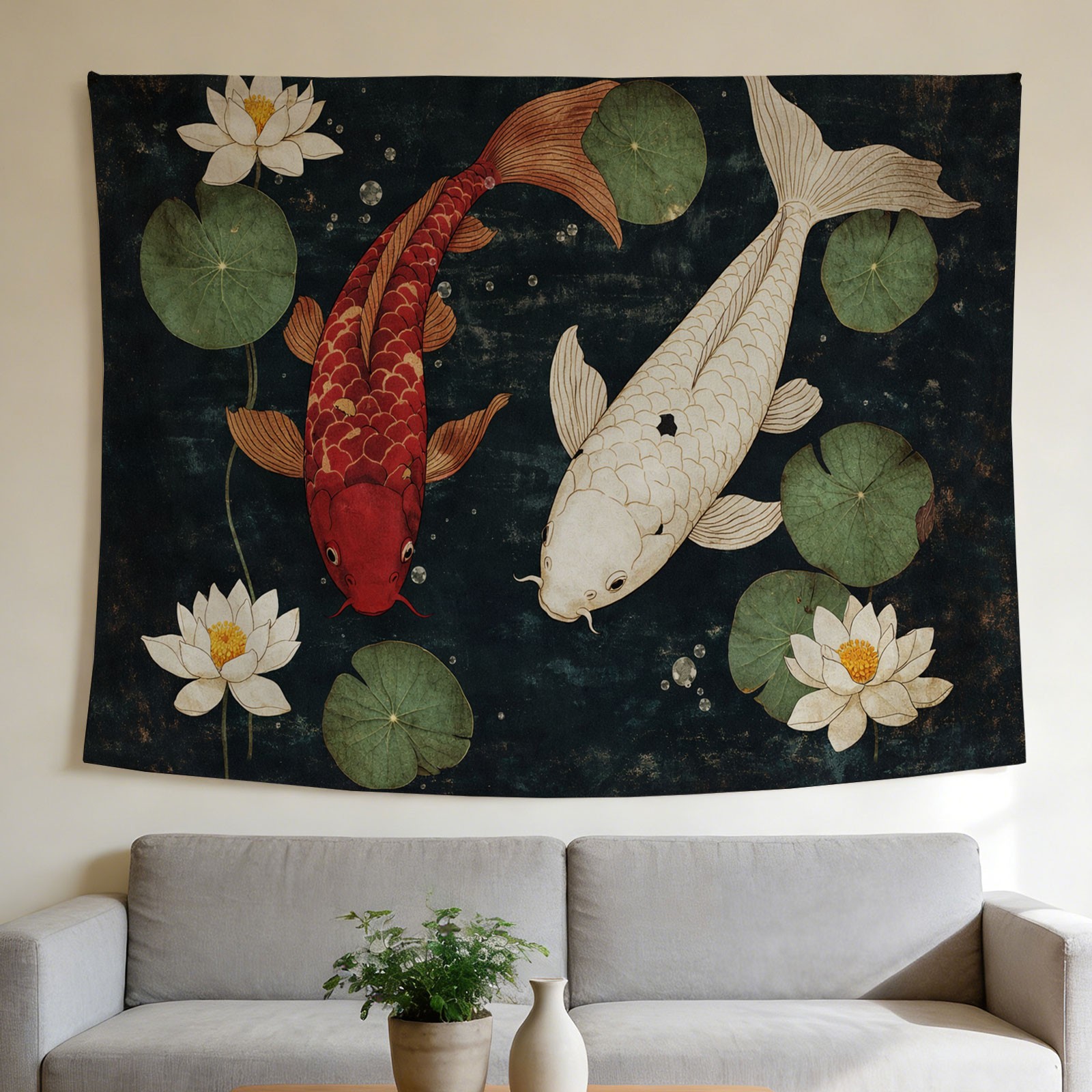 Home Decor Zen Style - Luxury Koi Fish and Lotus Flower