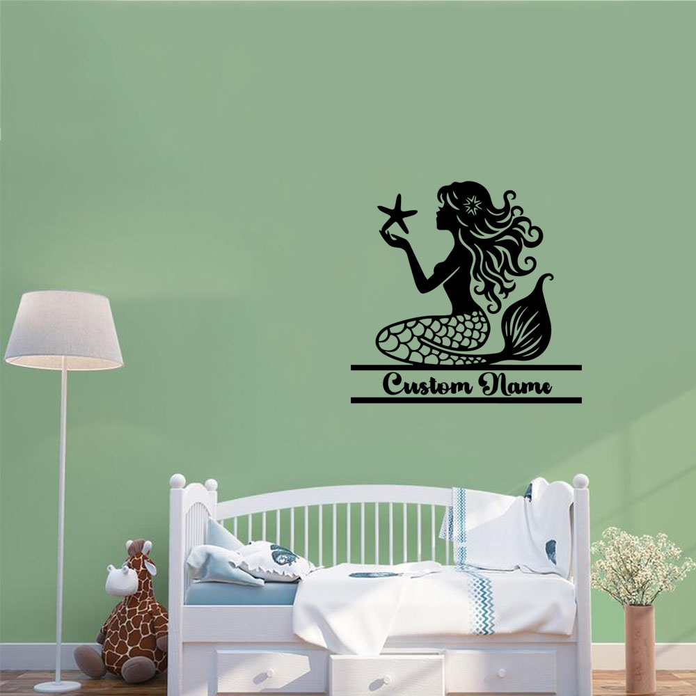 Home Decor Wall Tiles - 1PC Creative Mermaid Personalized Name Home